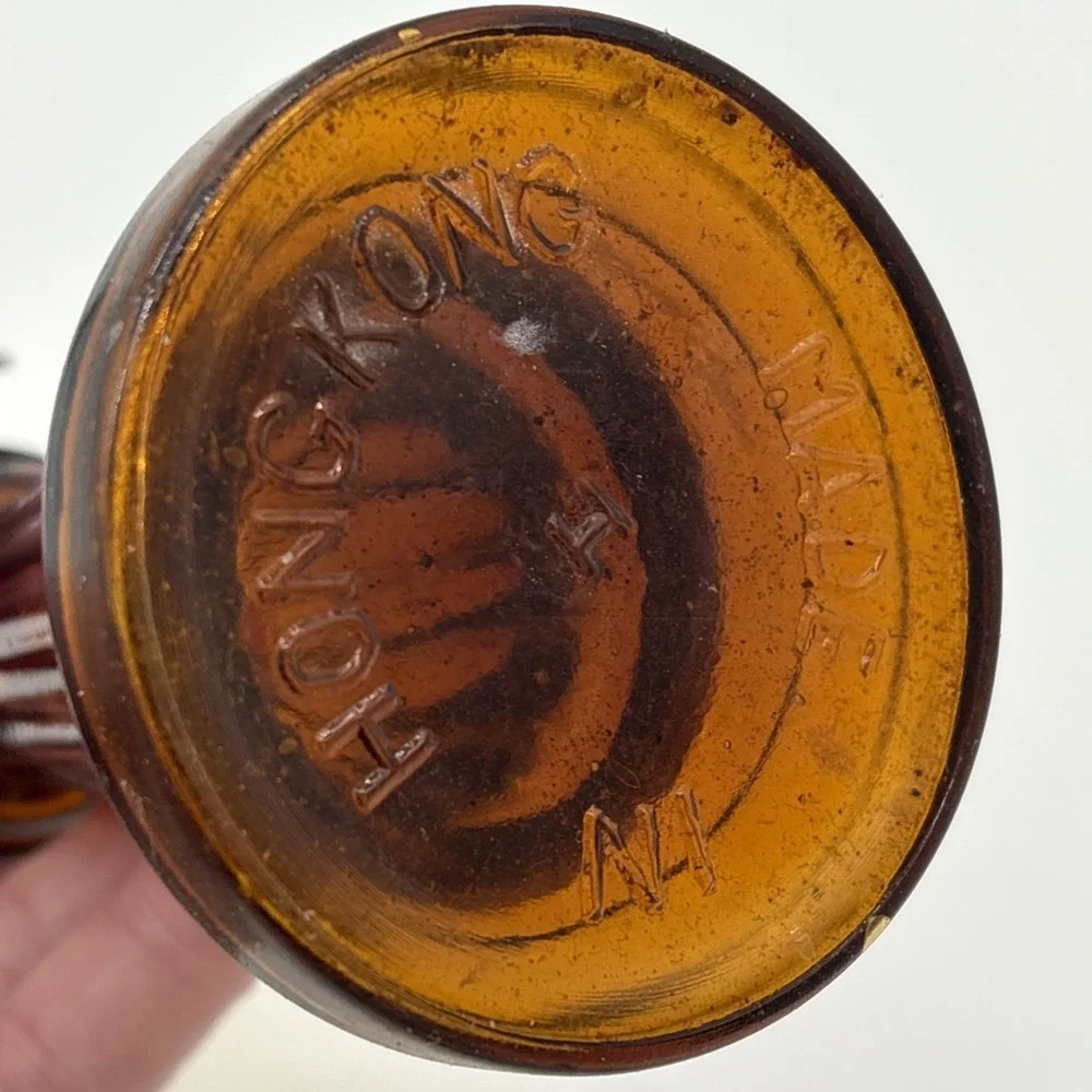 Vintage Amber Glass Miniature Pillar Oil Lamp Made in Hong Kong Pedestal Lantern